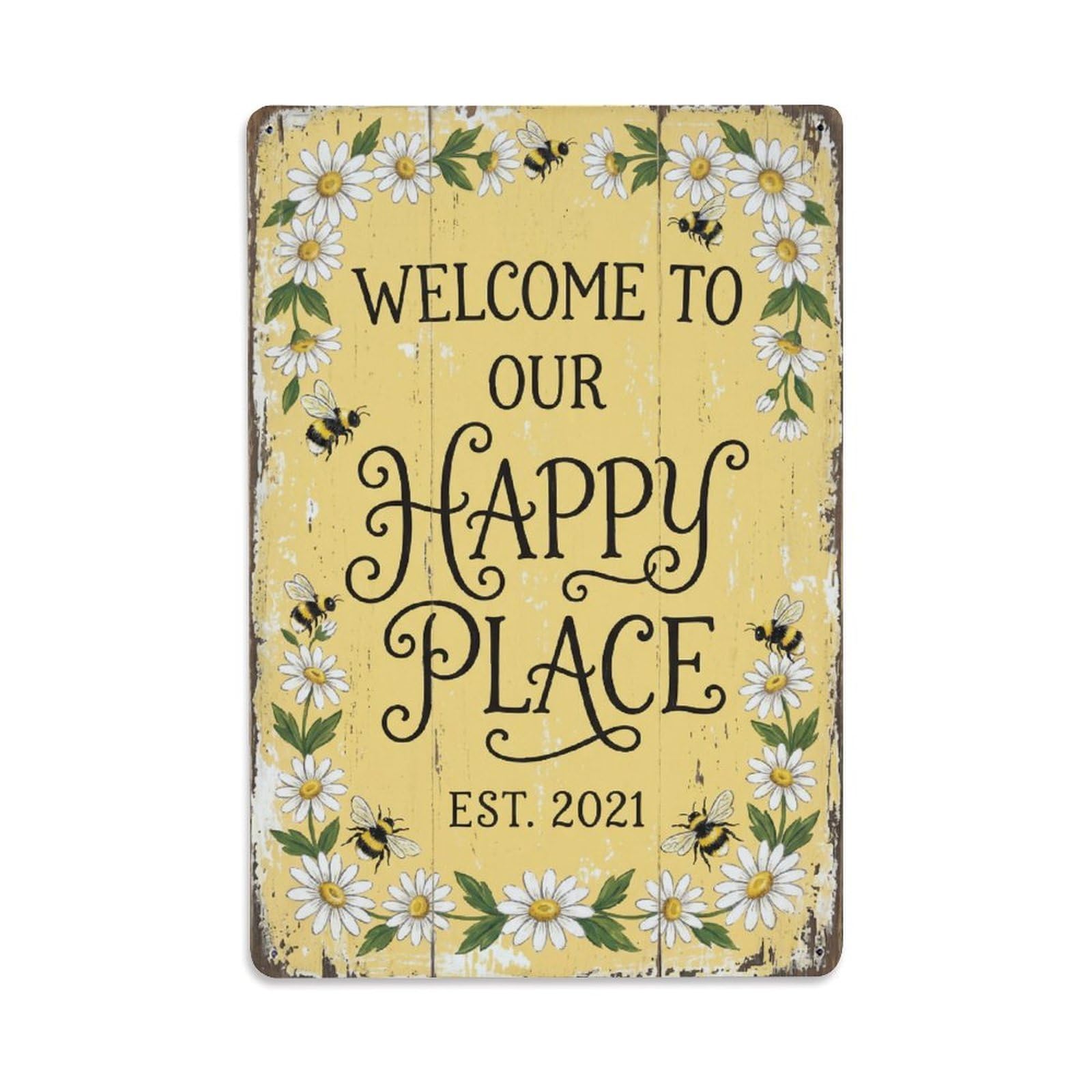 Welcome To Our Happy Place Cottage Door Vintage Metal Tin Sign Plaque Wall Decor for Cafe, Club, Garden Metal Poster 8x12Inch
