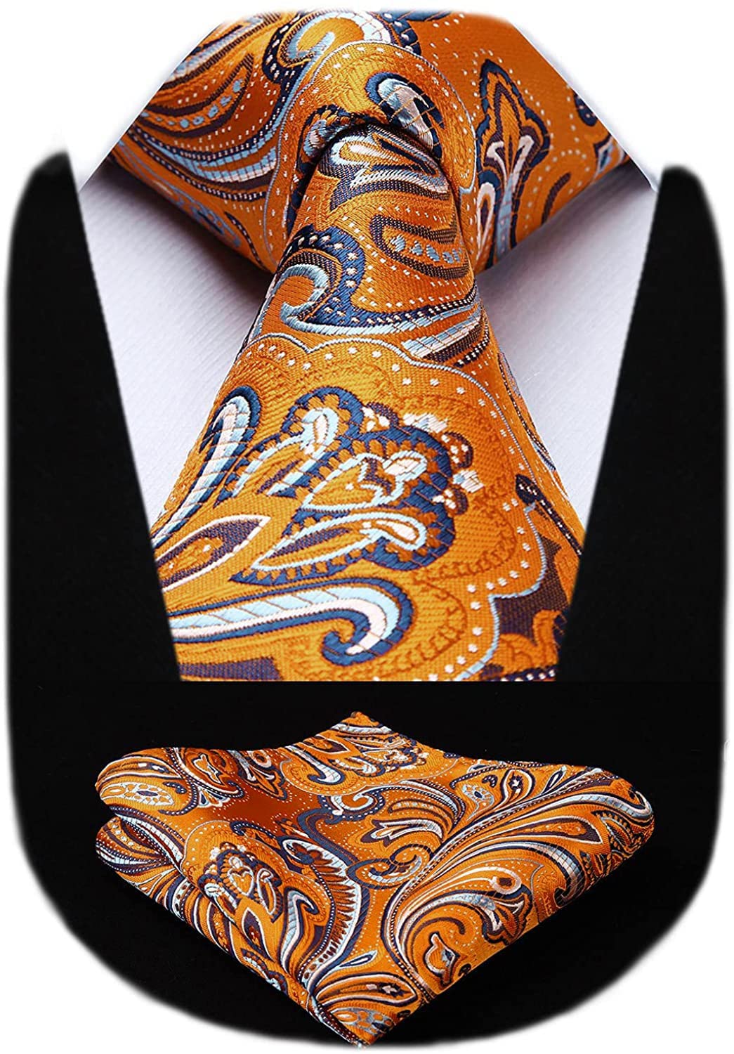 HISDERN Ties for Men Paisley Tie and Pocket Square Woven Classic Floral Mens Ties Handkerchief Set Wedding Party Necktie