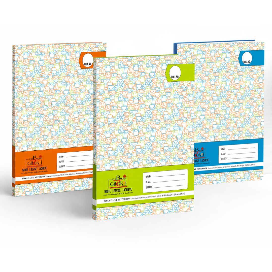 The Budget GifTokri TBGT Long Notebook Register Pack of 3 for Students | 120 Pages Each | 350 GSM Doodle Cover | 68 GSM Super White Paper | Lightweight Study Notebook for School, College & Exam Use