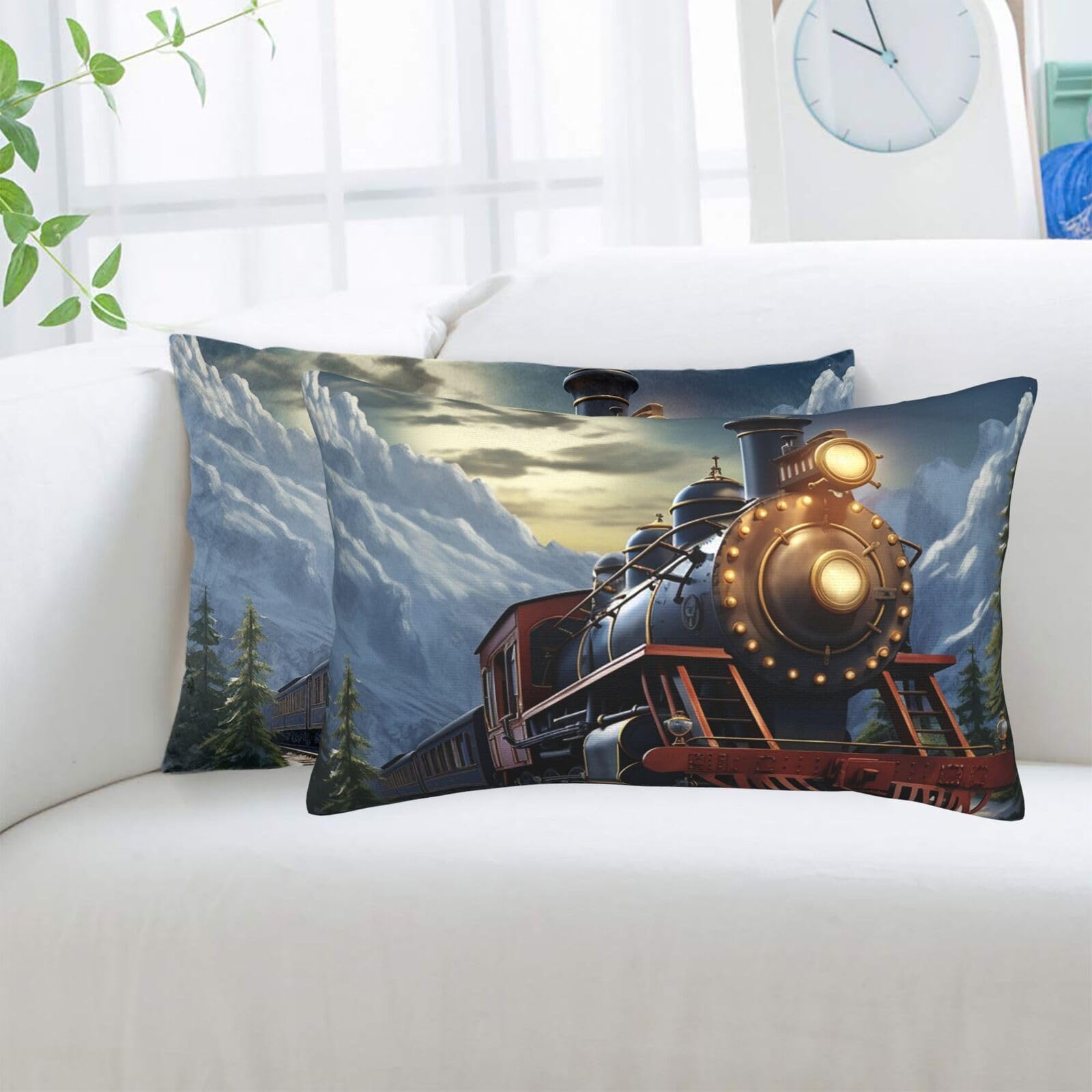 Train Standard Pillowcases Sets of 2, Ultra Soft Microfiber Plush Pillow Cases 20"X30" Comfort Decorative Throw Pillow Cover with Hidden Zipper for Bedroom, Sofa, Couch