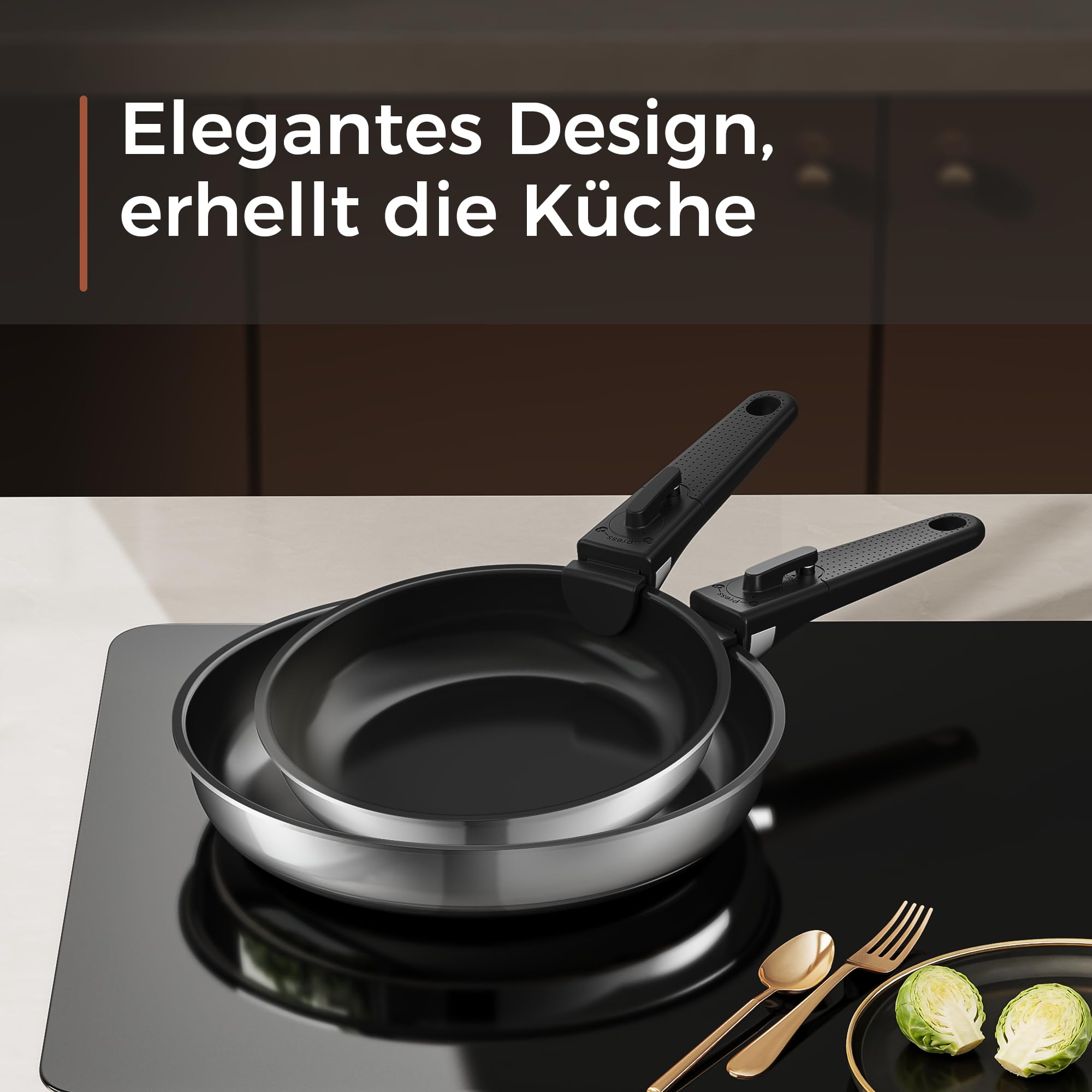 Naturepan 16-Teiliges Antihaft-Kochset, Diamant-Titan-Keramik Pfanne& 3-Schichtiger Edelstahl Töpfe & Pfannen Set mit abnehmbarem Griff… – Ansicht 12