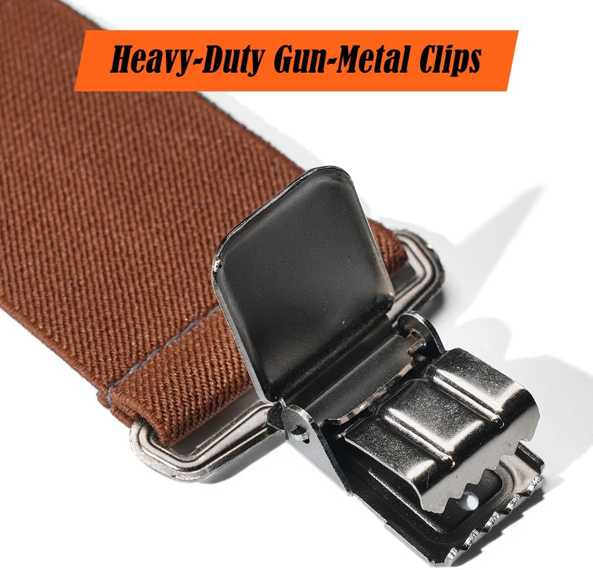 WELKINLAND 2Inch-Wide Work Suspender, Brown-Elastic Suspenders for Pants, Heavy-Duty Work Suspenders for Men, Clip-on Suspenders for Men, Man Suspender 2 Inch Wide for Jeans - Image 4