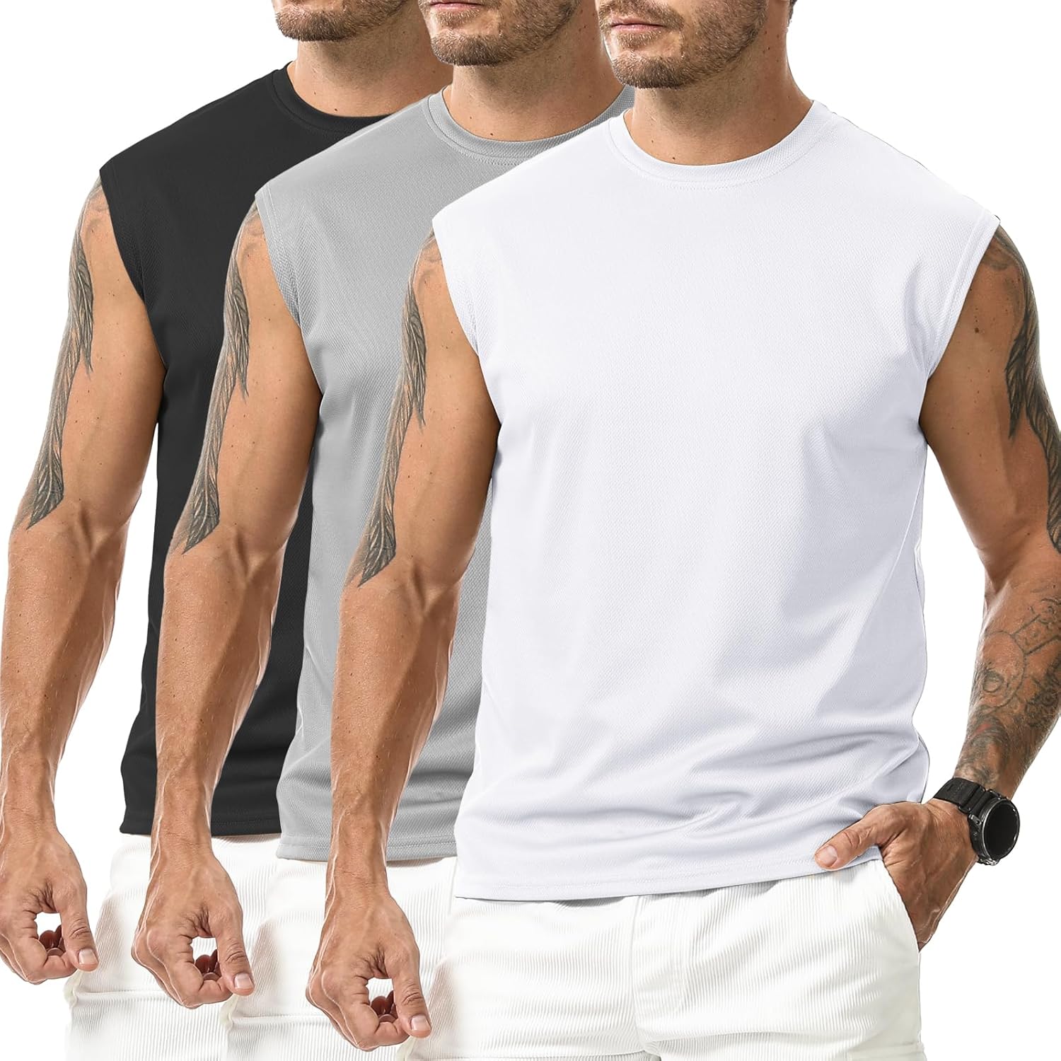 Suwangi Mens Tank Top Gym Exercise Athletic Quick Dry Muscle Bodybuilding Sleeveless Shirts Workout Outdoor Running Shirts