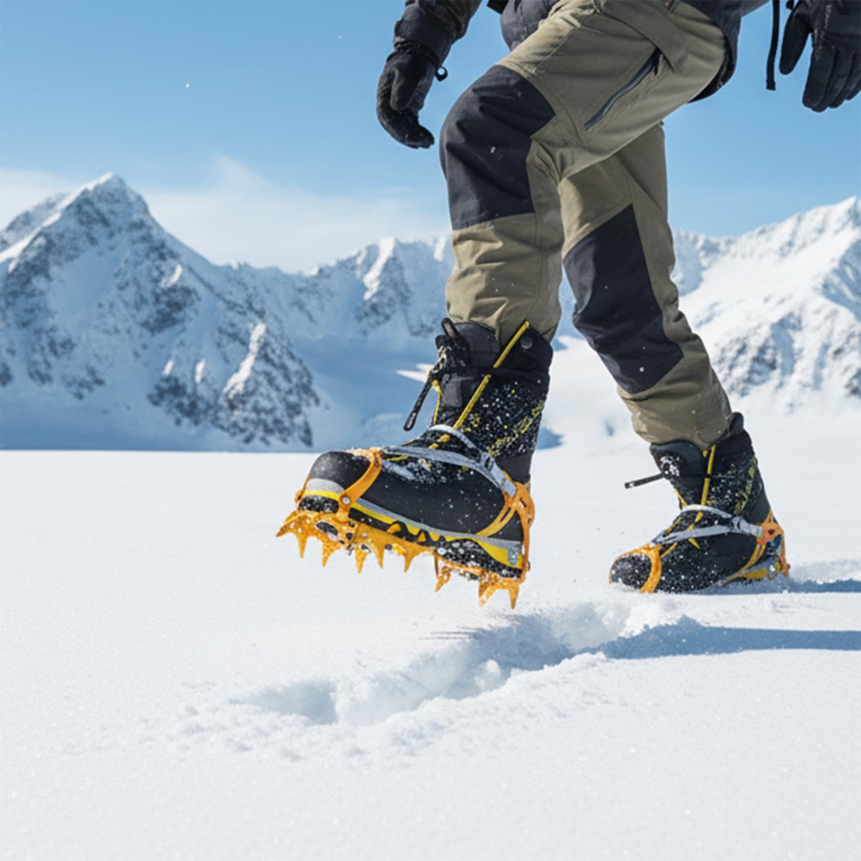 Crampons pour bottes de randonnée Crampons à glace pour chaussures 14 dents antidérapantes Protection sûre pour la randonnée, l'escalade, la pêche, l'alpinisme