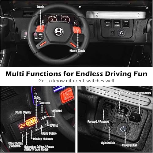 Miniatura 5 de OLAKIDS Camión de paseo para niños, auto eléctrico de juguete con batería de 12 V con control remoto parental, suspensión de resorte, luces LED,