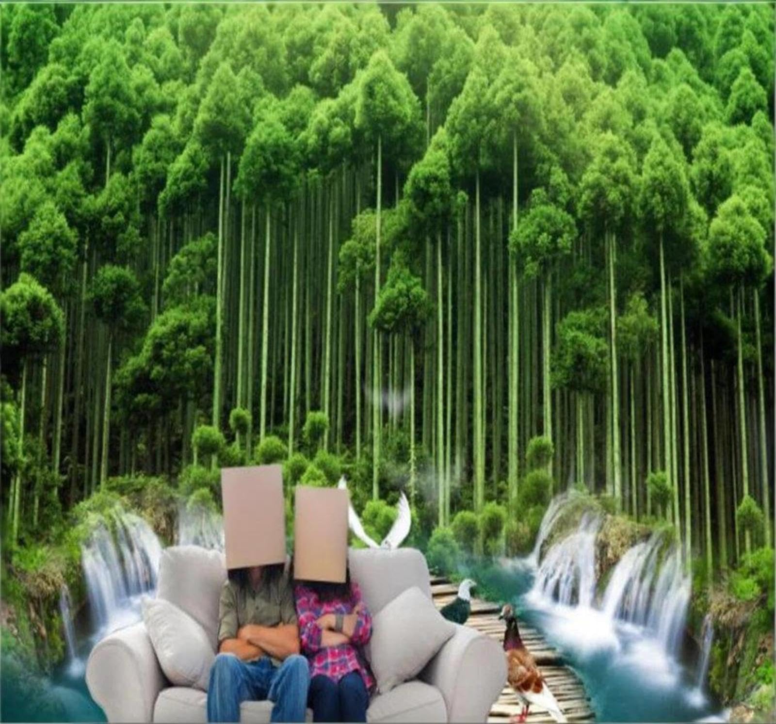Fresh Green Forest Garden Landscape 3D Wallpaper Easy Install Feature Office Living Room Sofa Bedroom TV Background Wall Decoration-300cm×210cm