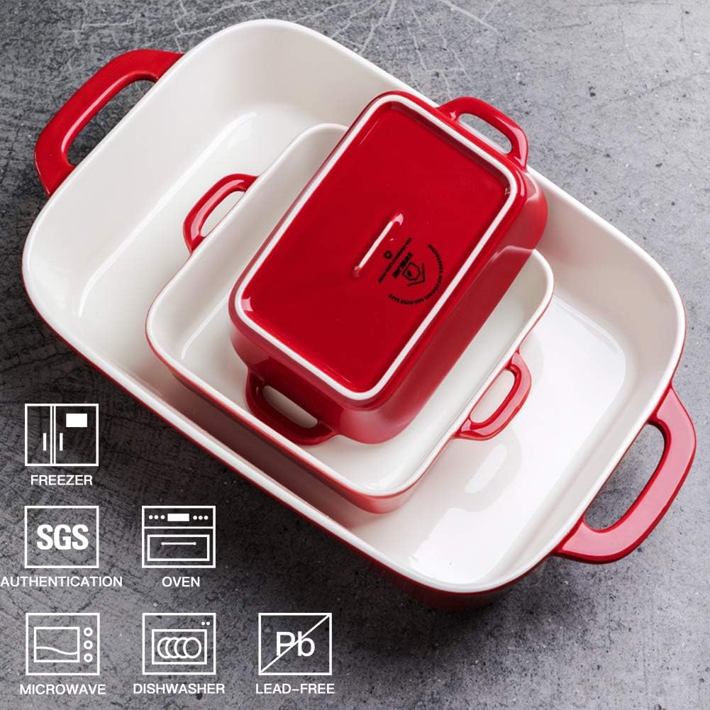 Sweejar Home Keramik-Backformen-Set, rechteckige Backform zum Kochen, für die Küche, zum Kuchenessen, für Bankette und den täglichen Gebrauch, 32cm x 22cm Porzellan-Backformen (rot)
