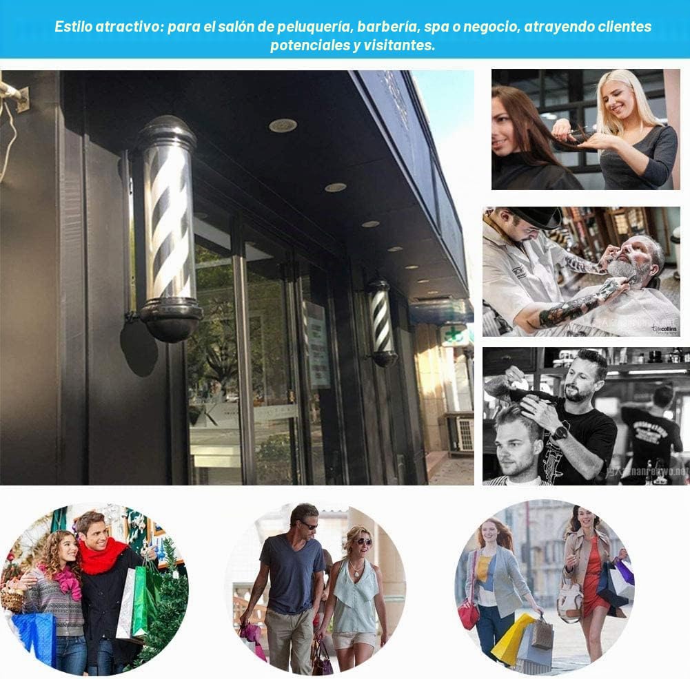 Tiras de Luces Led Blancas y Negras con iluminación giratoria, Poste de Peluquero de 29 ", luz Led para Exteriores, Estilo clásico, peluquería, barbería, Signo 22.10.3