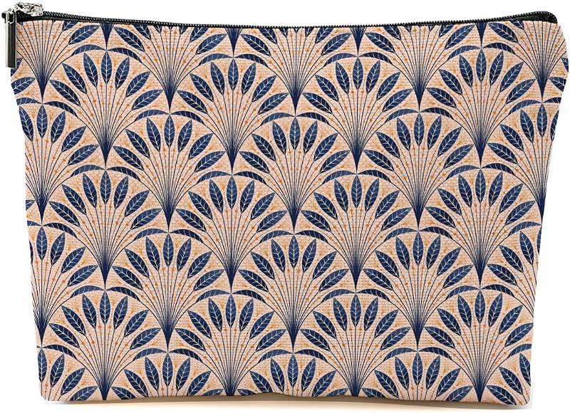 Necessaire de maquiagem Blue Leaves Floral Rosa com zíper, 20,07 cm x 5,08 cm x 17,78 cm