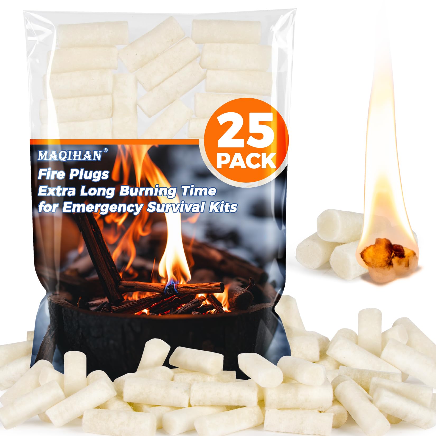 MAQIHAN Fire Starter - 25PACK Fire Plugs Fire Starter Survival Tool, Fire Starters for Campfires, Fire Starter Kit, Fire Starters for Survival, Fire Starter Sticks for BBQ Fireplace Camping