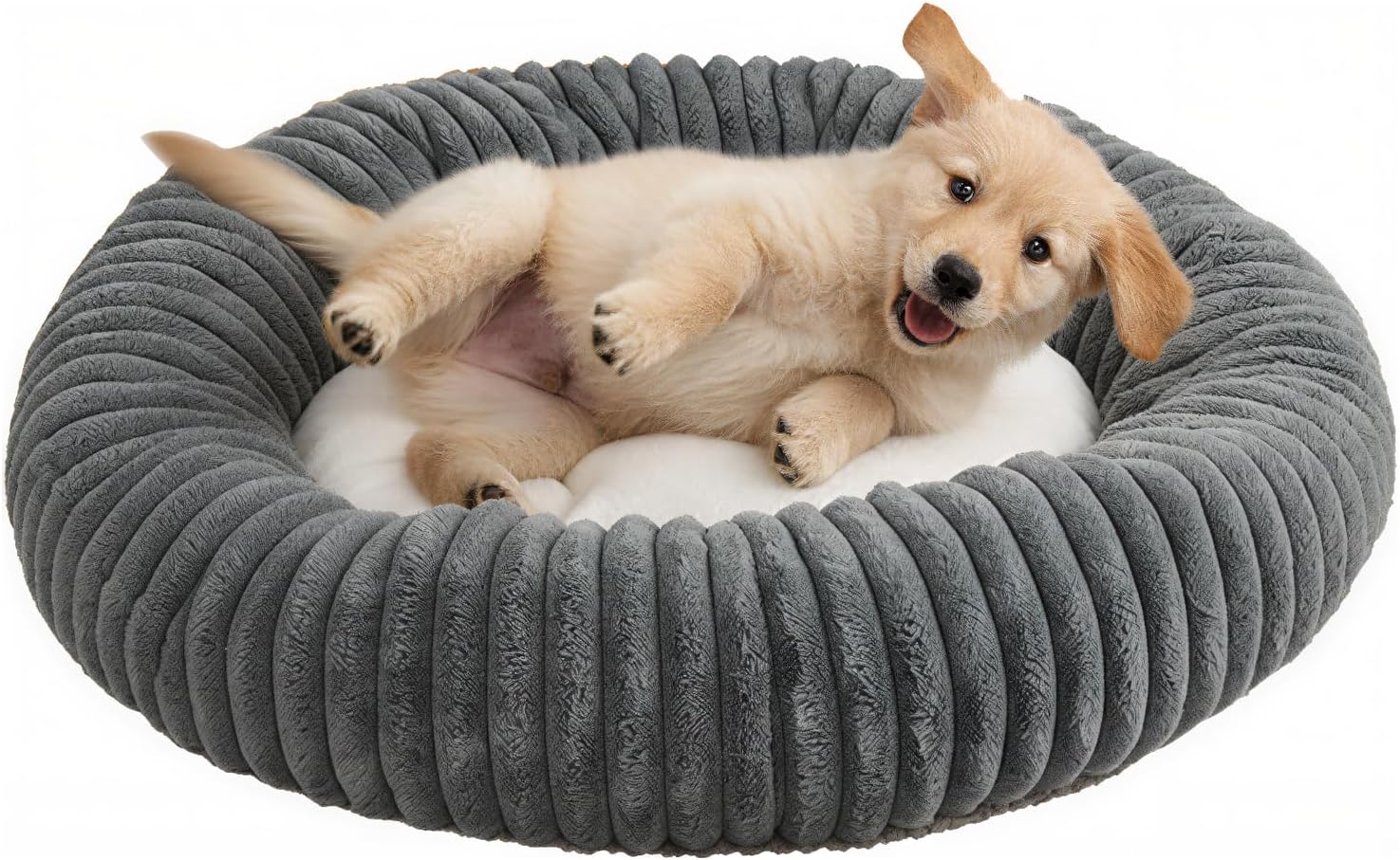 Short Plush Dog Bed Donut, Ultra-Soft & Machine Washable Dog Beds, Durable Round Calming Pet Bed for Cats and Small, Medium, Large Dogs (Dark Grey, Small)
