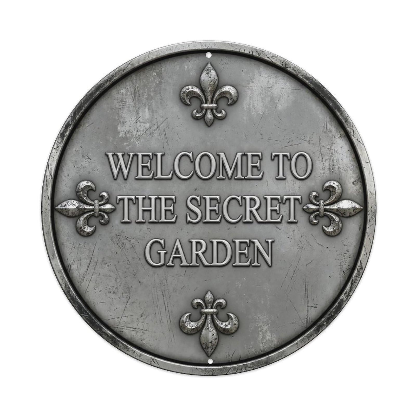 Vintage Welcome Secret Garden Silver Pewter Timeless Metal Tin Sign