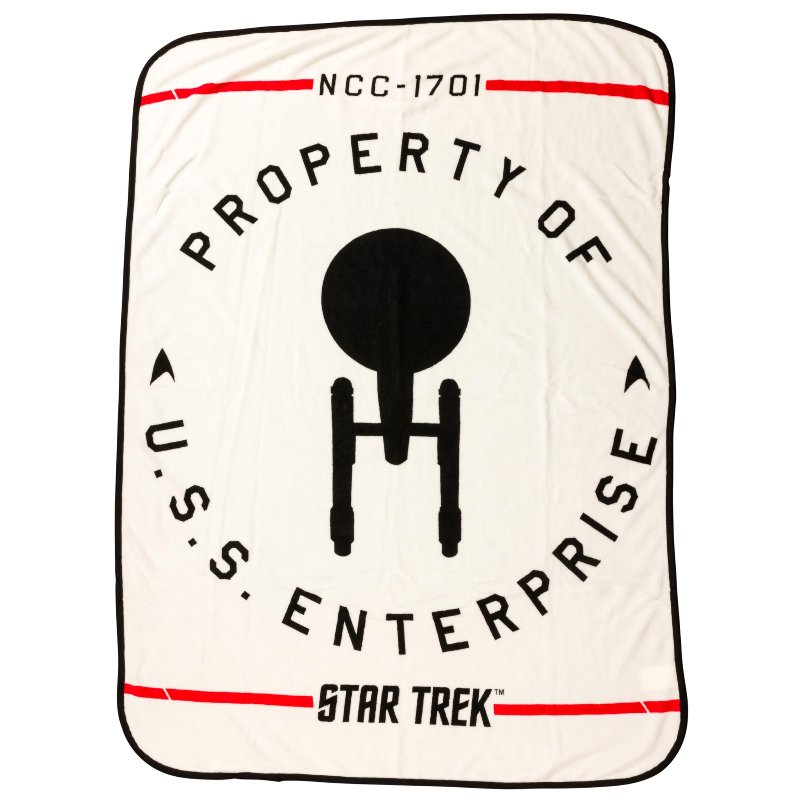 Silver Buffalo White Star Trek Ncc-1701 Property Of The Uss Enterprise 45" X 60" Fleece Throw, Soft And Cozy Blanket, 180 Gsm