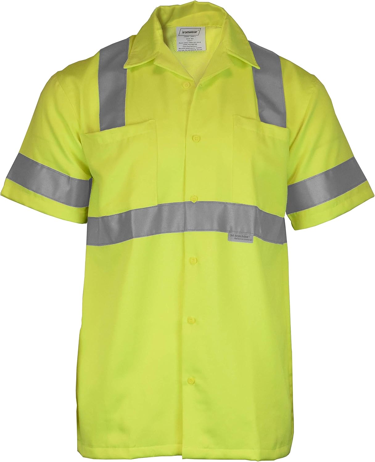 Ironwear 1860 Hi-Visibility Short Sleeve Buttoned Down Safety Work Shirt-Type R | ANSI Class 3 Compliant Lime