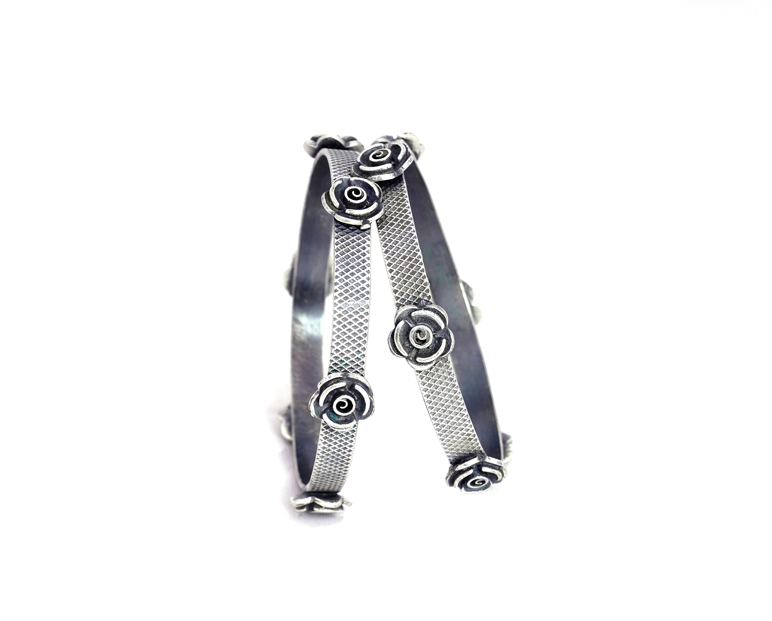 Shyle 925 Sterling Silver Bangle/Bracelet, Anvaya Textured Rose Embossed Bangle,Well Stamped with 925,Traditional Silver Chudi, Handcrafted Silver Oxidized Bangle, Gift for Her (26) For Women (B0BM9TY7L5) Amazon Price History, Amazon Price Tracker