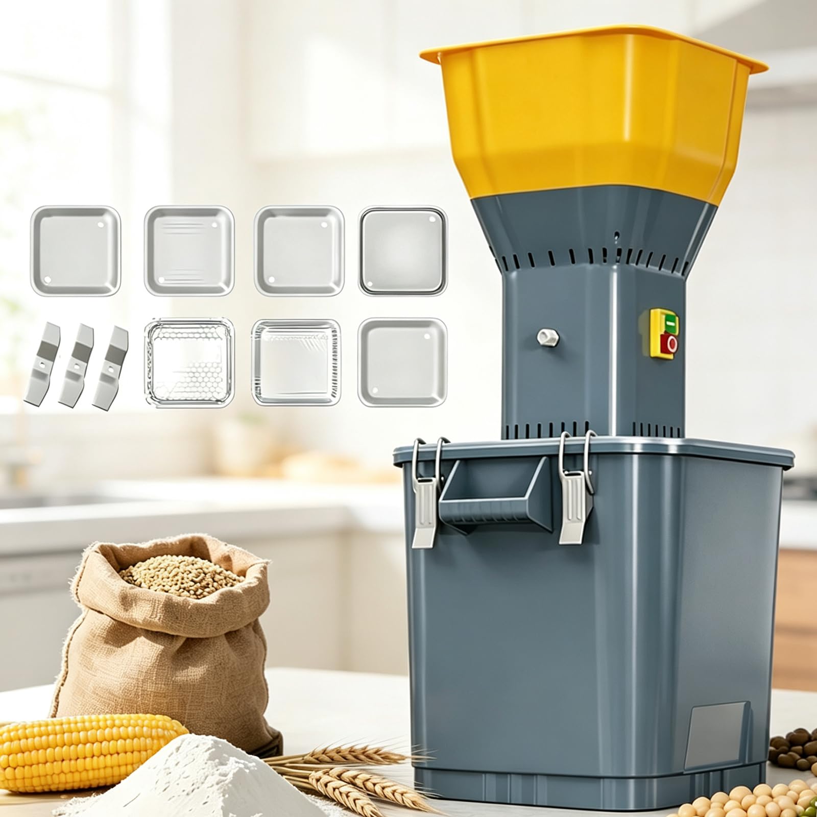 MObyat 1000w/1300w Commercial Grain Grinder Mill, 19000rpm Electric Corn Grinder With 7 Sieves, 590/880lbs/h High Speed With Adjustable Sieves, Portable Design, For Animal Feed And 45L