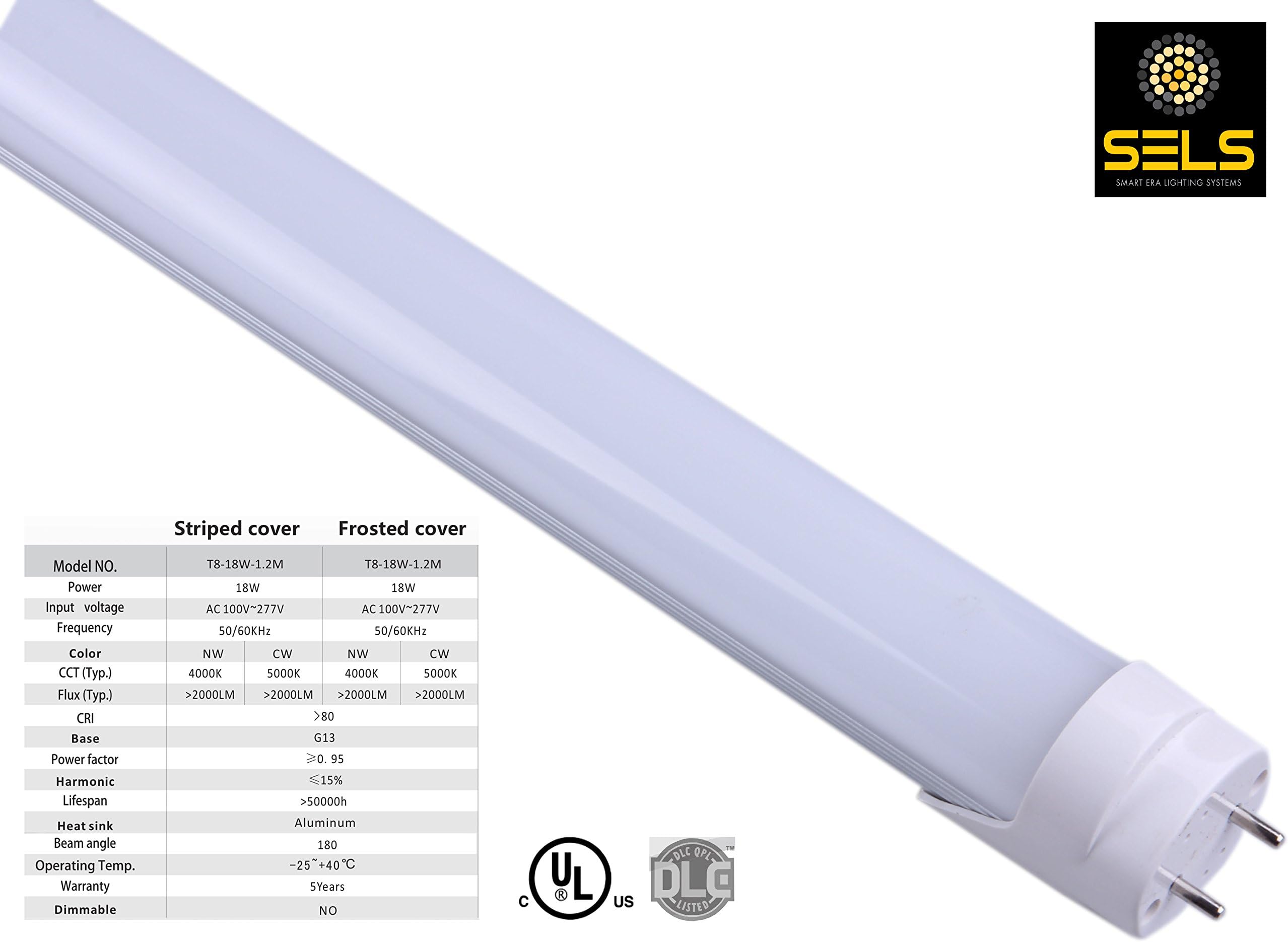 SELS LED T8 60-Watt Equivalent LED Tube Light, Fluorescent Replacement, Daylight, 4-Foot