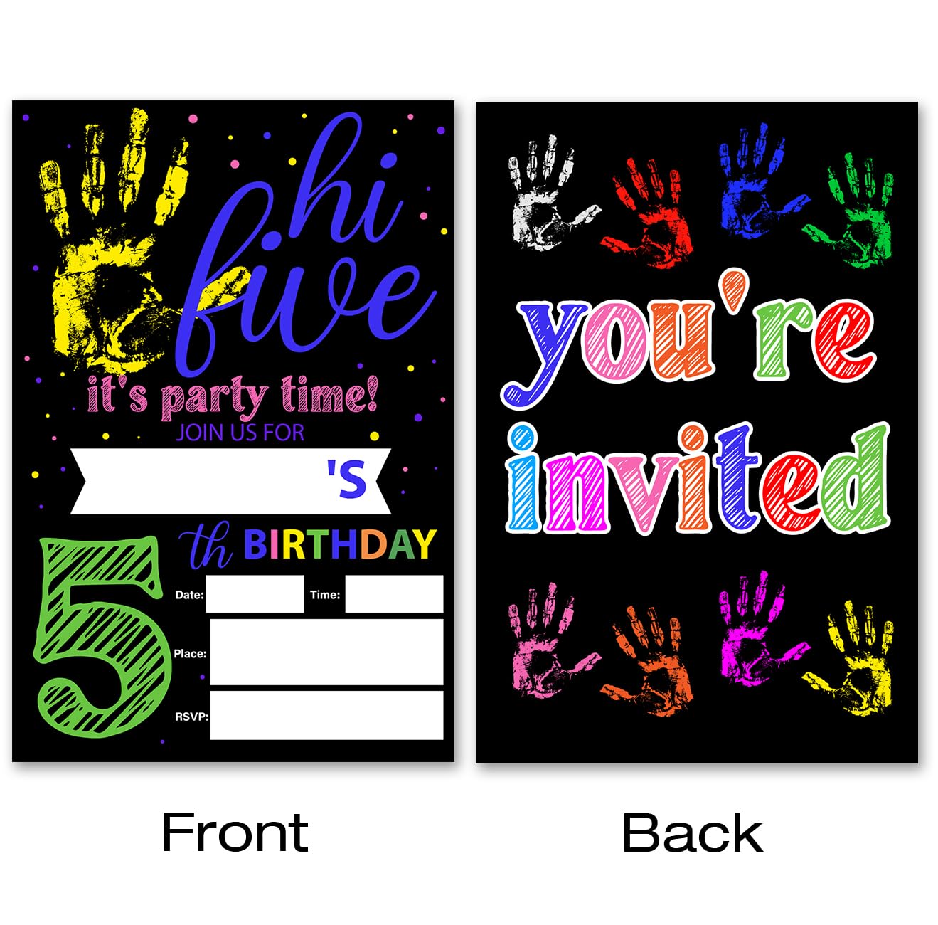 VAHATAN Hi Five 5th Birthday Party Invitations 20 Packs 5 Year Old Birthday Invites With Envelopes Colorful Fill in Invite Cards