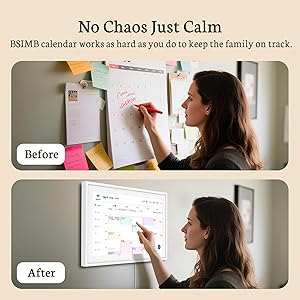 BSIMB 15.6 Inch Digital Calendar - Chore Chart, Meal Planner, Rewards System, Photo Display, Smart Electronic Calendar Touchscreen Interactive Hearth Display for Family Schedules, Seamless Scheduling White