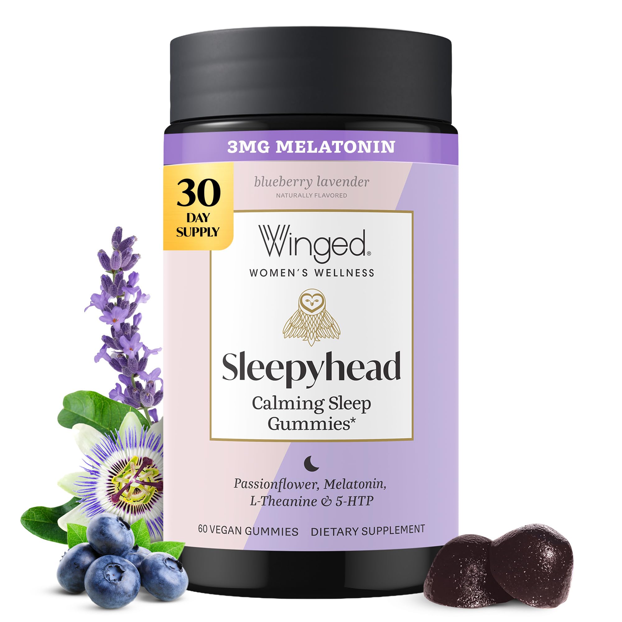 Winged Wellness Sleepyhead Natural Sleep Gummies for Women, 60 Gummies