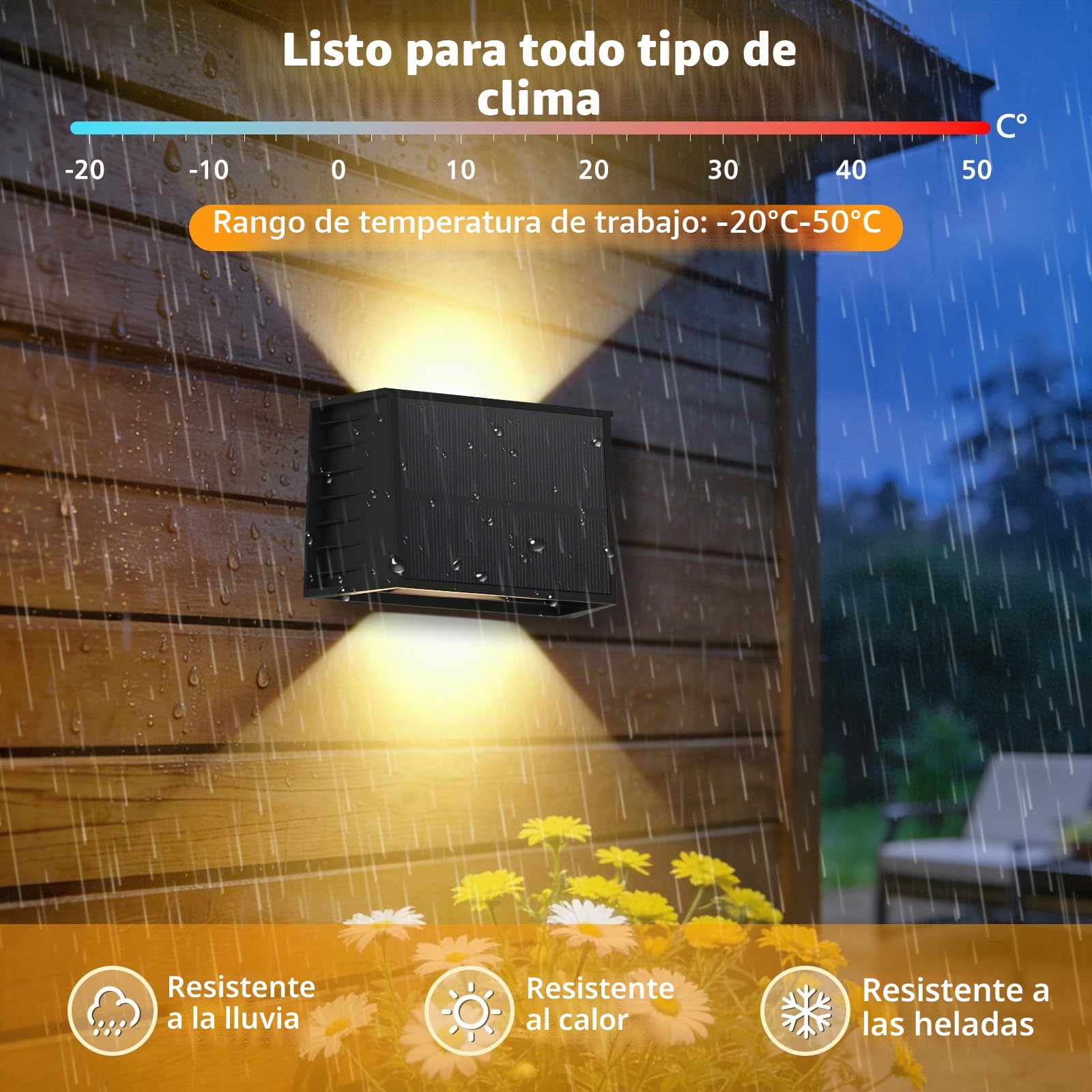 Aplique Solar Pared Exterior, T-SUNUS Lámparas Solares Exteriores Pared, Ángulo Del Haz Arriba y Hacia Abajo, 3000K Blanco Cálido Luces Solares, para Jardín Camino Garaje Patio Terraza, 8 Piezas