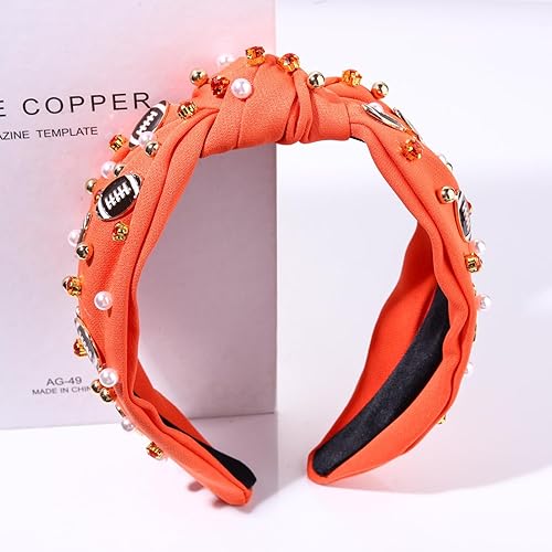 Miniatura 3 de Diadema de fútbol con perlas y diamantes de imitación, diadema anudada divertida, deportes, blanco, rosa intenso, negro, azul, adorno de fútbol con