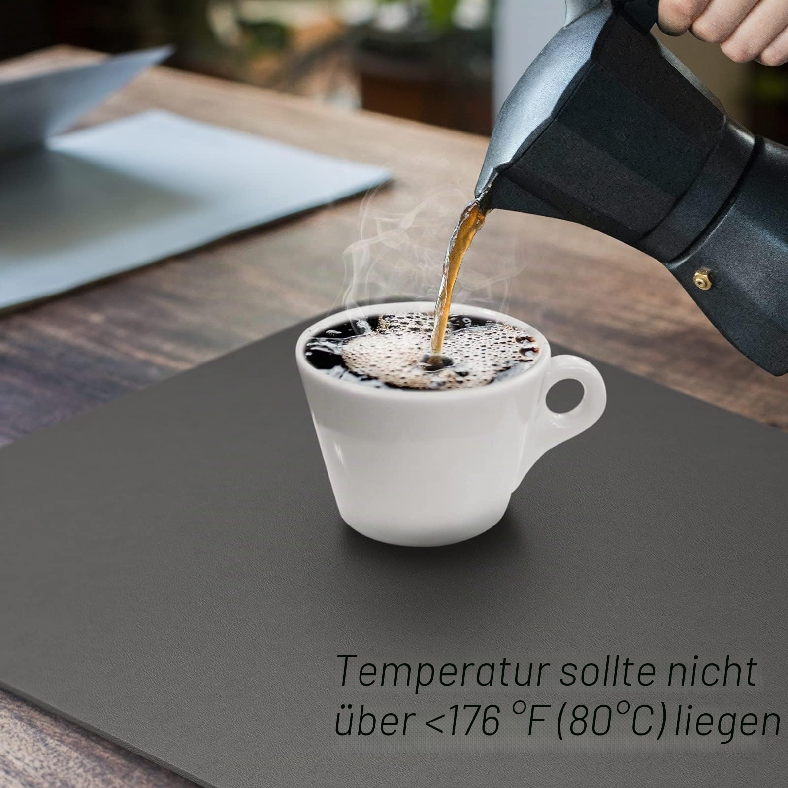6er Set Tischsets Abwaschbar,Abwischbar Lederoptik Platzset und Untersetzer,Wasserdicht PVC Platzdeckchen Tischset für Hause Küche Restaurant und Hotel,41x31cm,Dunkelgrau