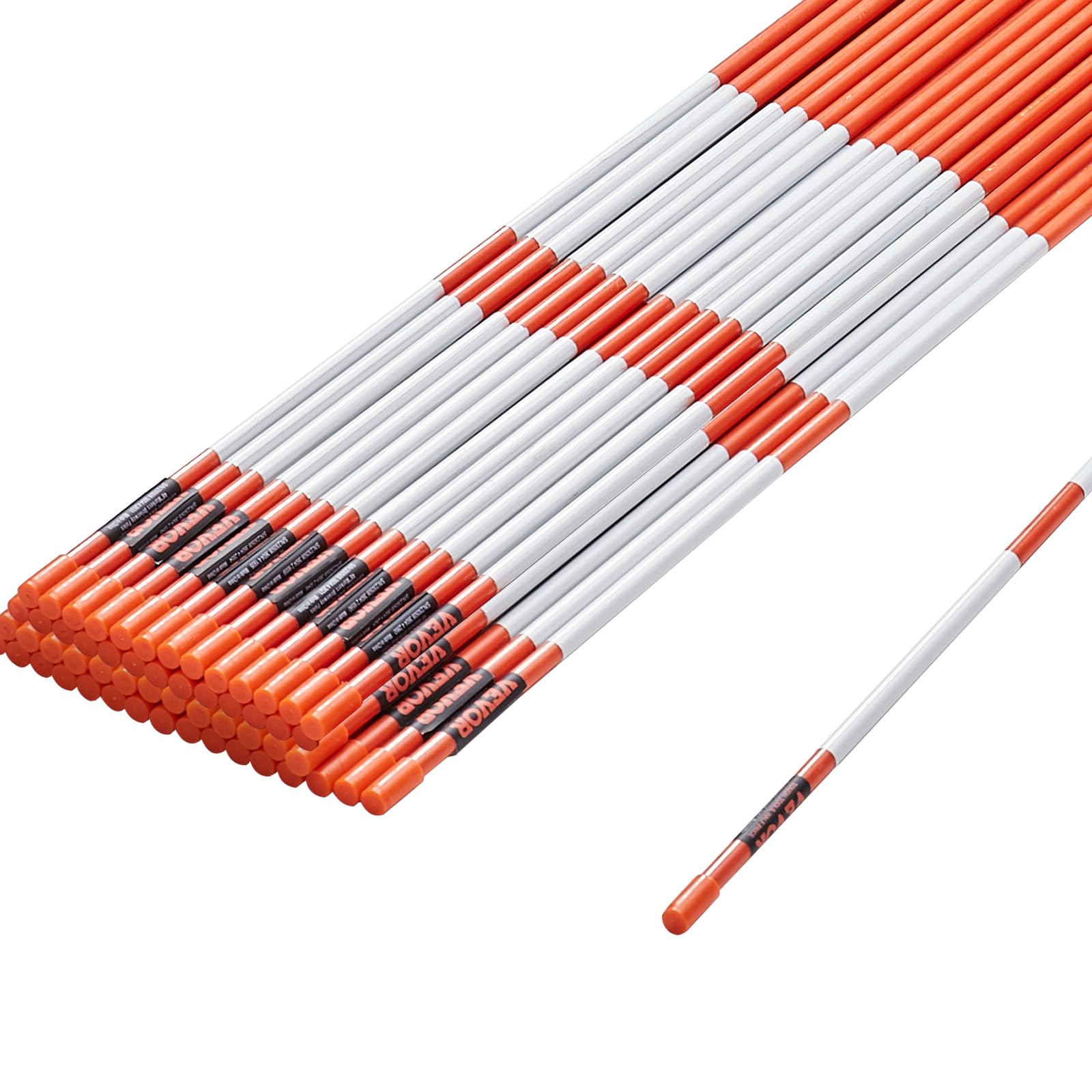 VEVOR 50er-Set Schneestangen 47,8 Zoll (121,5 cm) Auffahrtstangen orange UV-beständige Beschichtung Reflektierende Einfahrtsmarkierung Inkl. 1 Paar Schutzhandschuhe und 1 extralangen Stahlbohrer
