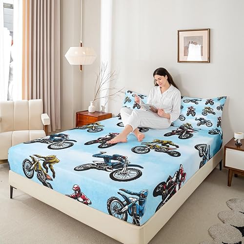 Miniatura 3 de Erosebridal Juego de sábanas de motocross tamaño individual, sábana bajera ajustable para deportes extremos para niños y adolescentes, juego de ropa