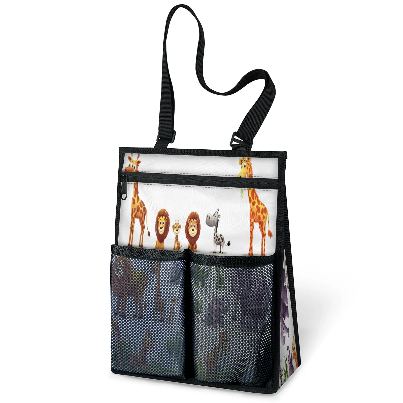 Ourtheme Cartoon Animals Portable Shower Bag for Travel Gym Camp Beach Tote Shower Caddy Bags Hanging Toiletry Organizer