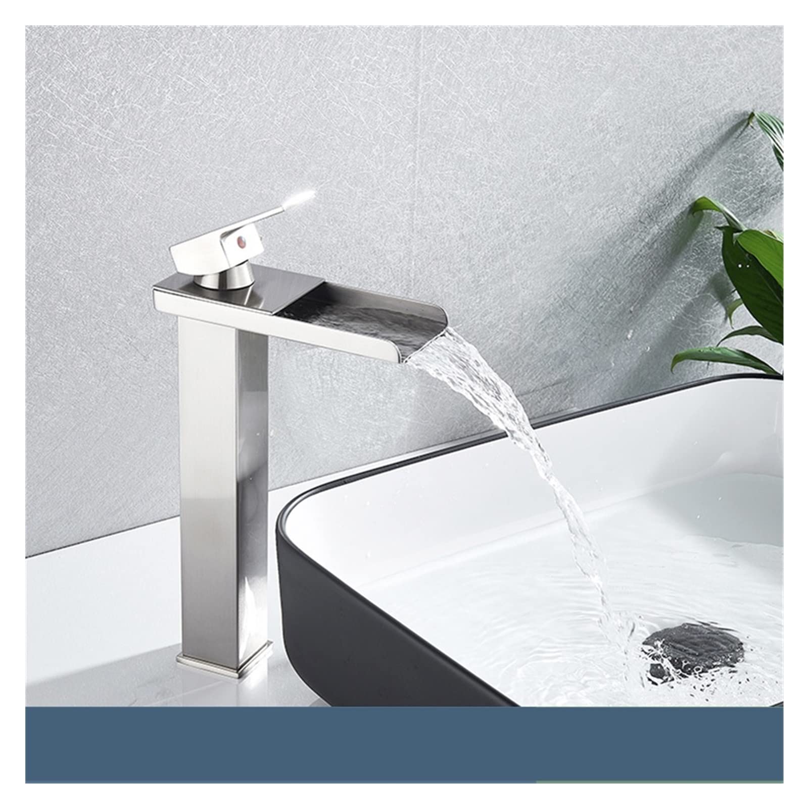 Waterfall Square Bathroom Basin Faucet Brass Material Surface Blackened Deck Installation Hot and Cold Water Basin Sink Faucet Easy to Install(Brushed Nickle D)