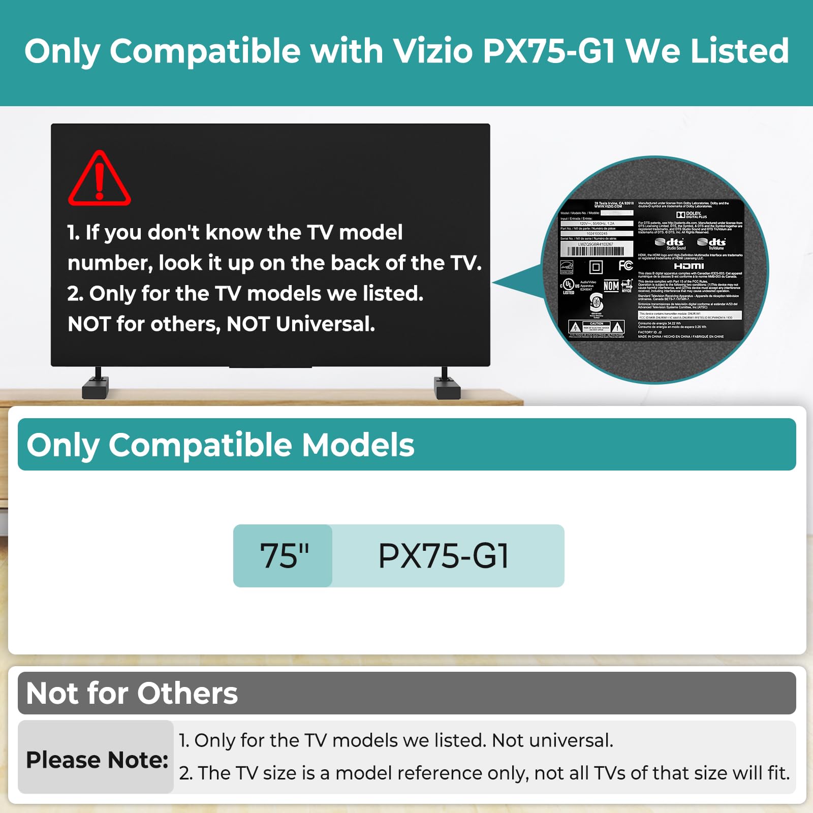 Metal TV Stand Base Only for Vizio PX75-G1, Not for Other Models, Only for Vizio TV Legs Replacement We Listed with Screws & Instructions, Easy to Install