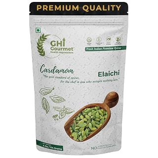 GOURMET HEALTH IMPRESSIONS | 114g | Superior Grade Whole Green Cardamom (Elaichi) - 100g + 14g | 8MM Bold Size | Aromatic Green Pods, Non-GMO - Perfect for Culinary & Aromatic Uses | GHI Foods