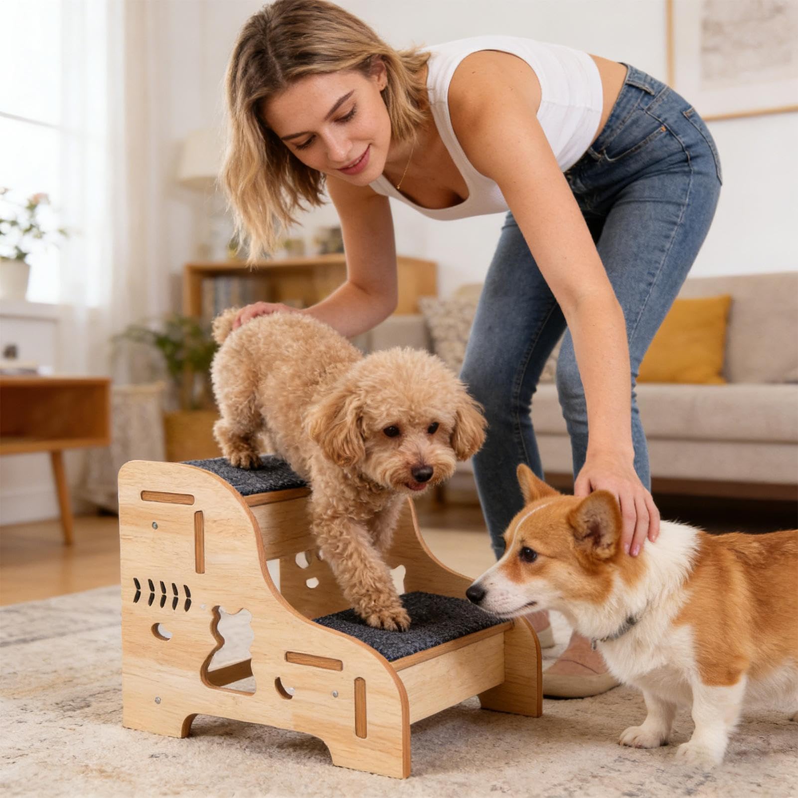 Escalera para perros grandes | Rampa de madera antideslizante con revestimiento antideslizante - Escalones estables para mascotas | para interiores y exteriores, sala de estar, sofá, muebles, lado de