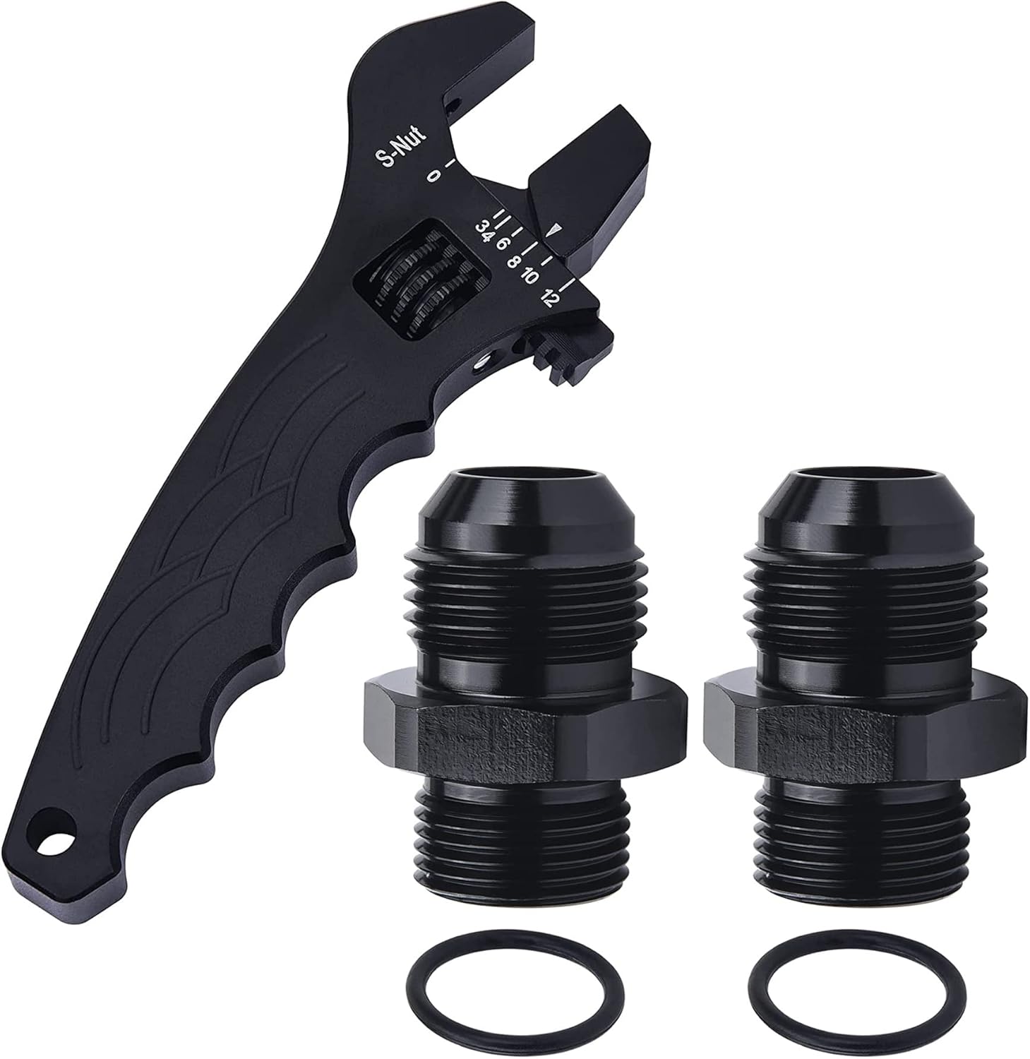 EVIL ENERGY 10AN Male to M20 x 1.5mm Male Metric Thread Fitting 2PCS Bundle with Adjustable 3AN-12AN Wrench Aluminum Black