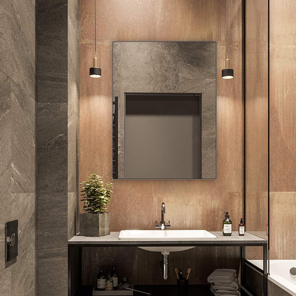 belle electrical Bathroom Vanity Mirrors 32X24, Thin Large Modern Rectangular Aluminum Metal Frame Makeup Bathroom Mirrors for Wall, Black Round Corner Mirror Hangs in Vertically or Horizontally