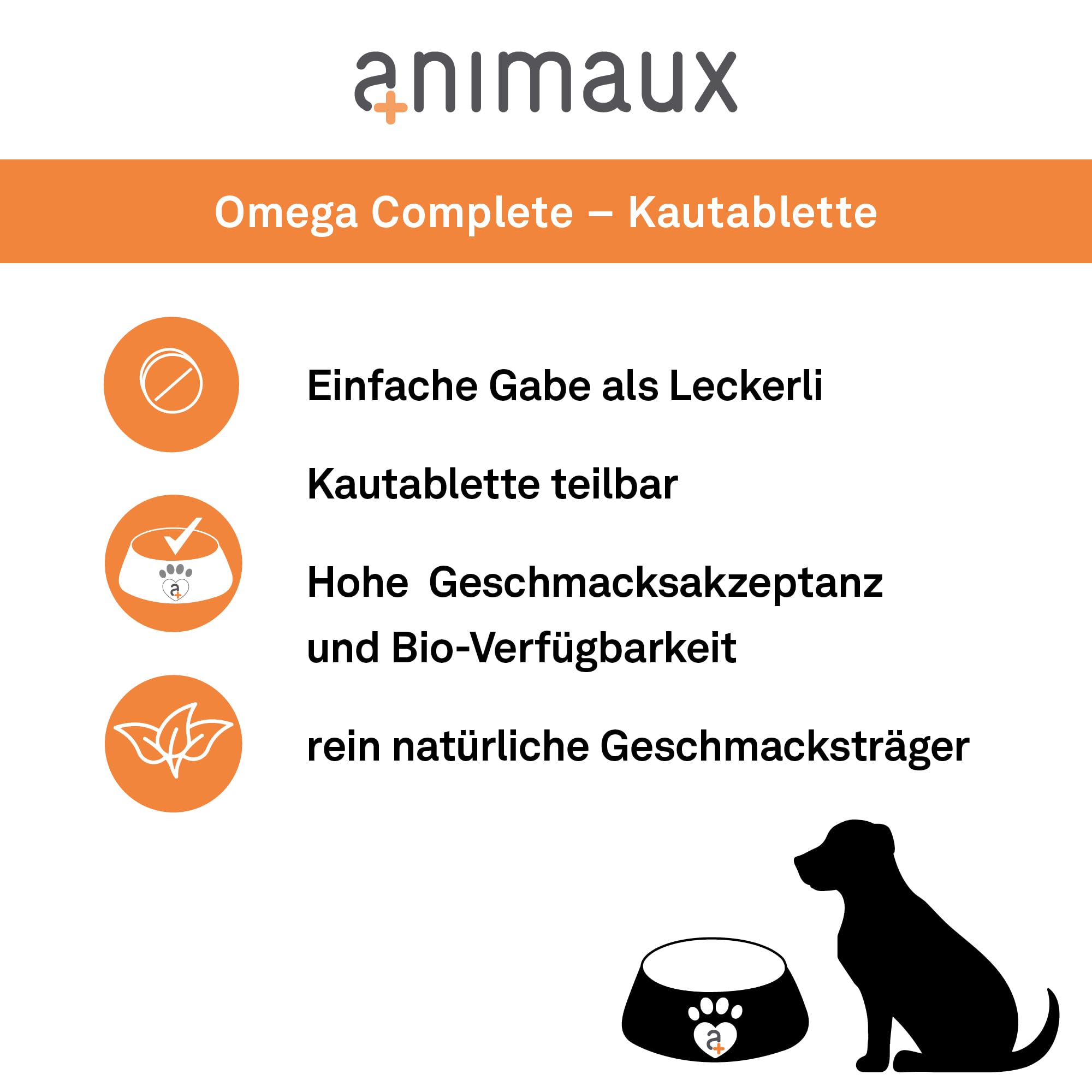 Omega 3-6-9 für Hunde – Immunsystem, Abwehrkräfte & Fell unterstützen | 50 Kautabletten mit essenziellen Fettsäuren für Stoffwechsel, Herz, Knochenaufbau, Haut & Fell | animaux Omega Complete