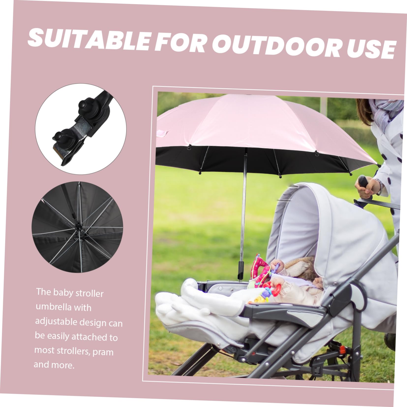 ULDIGI Stroller Parasol Large Sunshade Umbrella for Travel Shopping Camping Uv Protection Windproof Rainproof Cm Pink