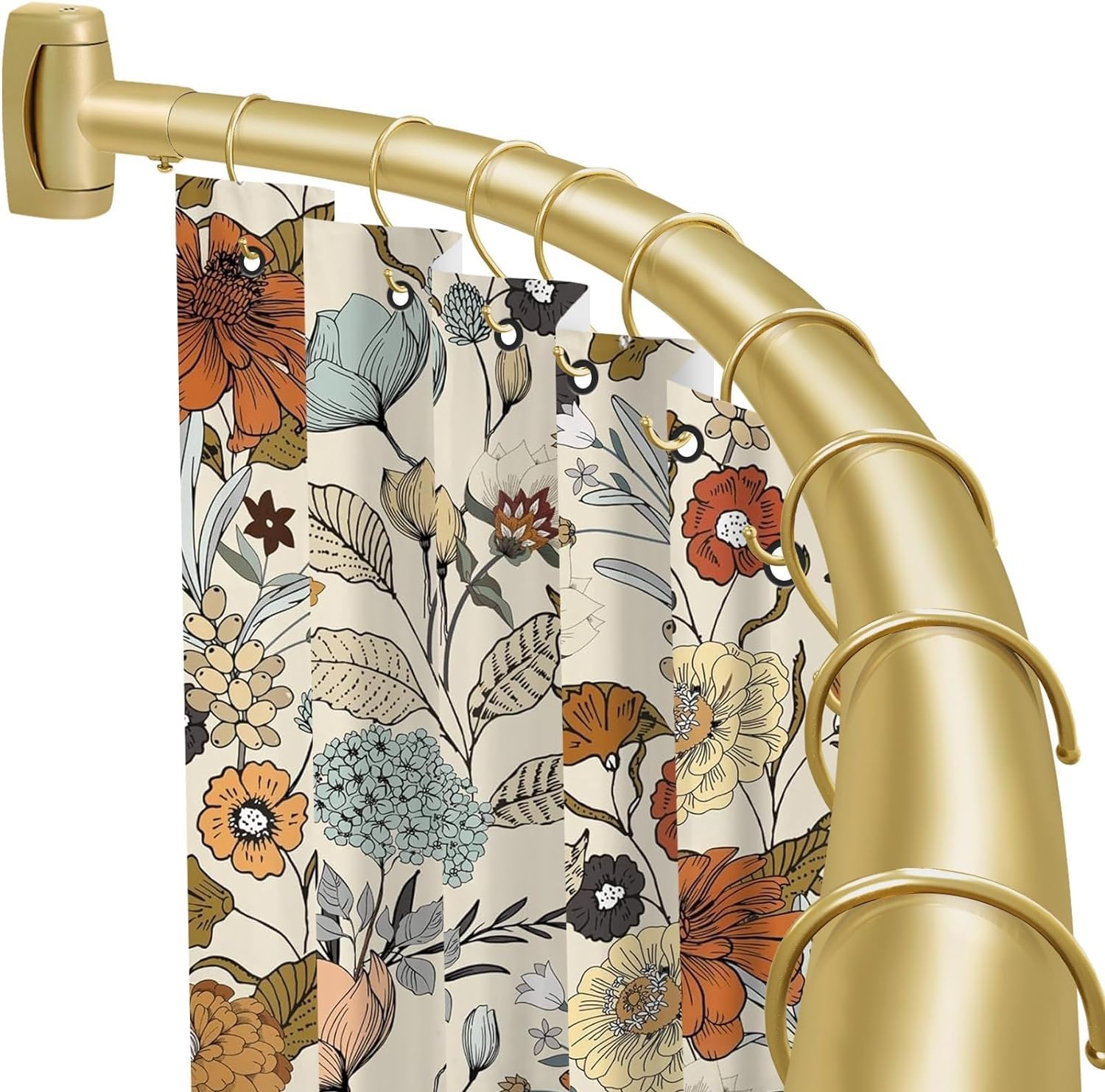 Curved Shower Curtain Rod 35-82In(2.9-6.8Ft), Gold Round Rustproof Shower Rod for Bathroom Bathtub, Adjustable Arched Shower Curtain Rod, Never Rust|Extra Space|Non-Slip|Expandable|Need to Drill