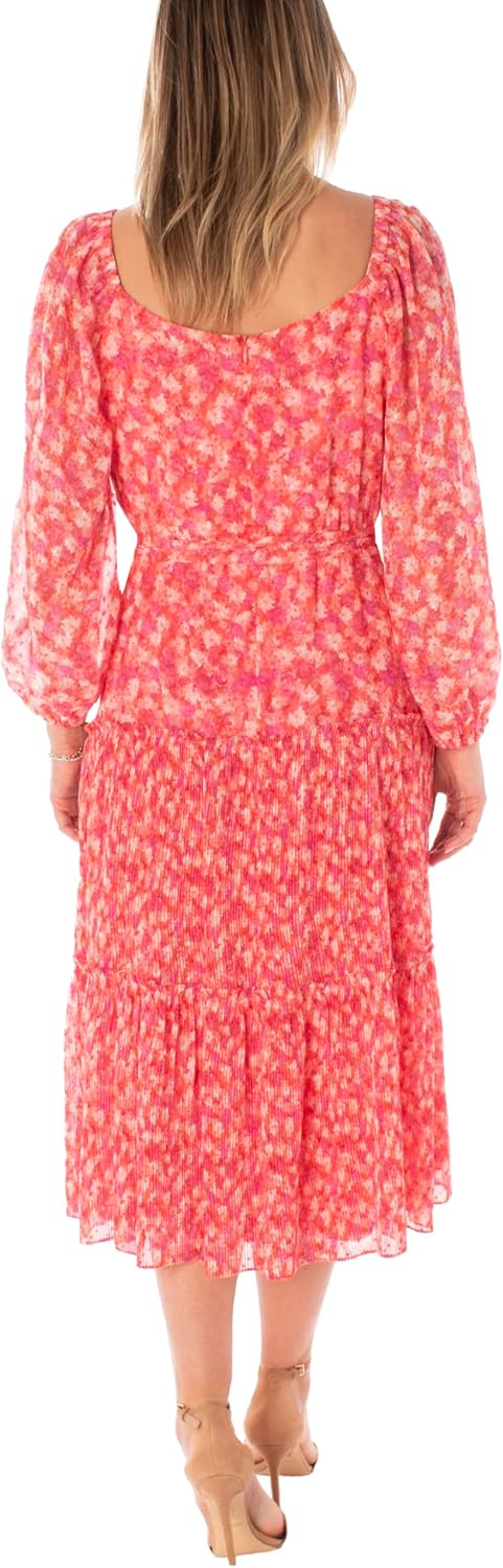 Maison Tara Women's Long Sleeve Chiffon Ruffle Tiered Midi Dress - Image 3