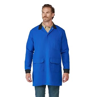Bulwark FR Mens Flame Resistant Chemical Protection Lab Coat, Royal Blue, Large