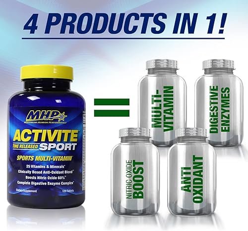 Miniatura 4 de MHP Activite Sport Multi Vitamina, 25 vitaminas y minerales, refuerzo de óxido nítrico, enzimas digestivas, antioxidantes, 120 tabletas