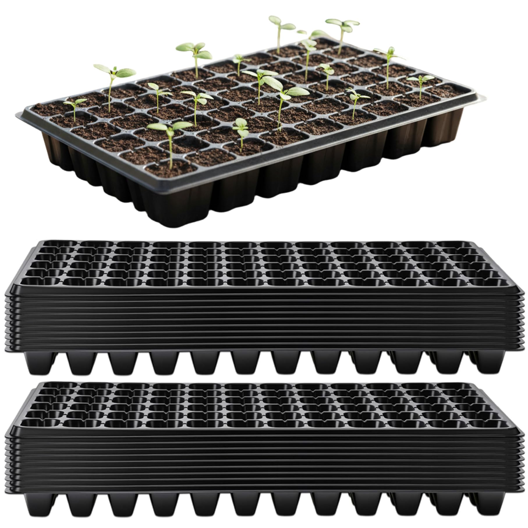 Uanqfegy Black Seed Starter Tray 20Pcs 72 Cell, Extra-Deep Heavy-Duty Plastic Germination Container For Greenhouse Garden Urban Farming