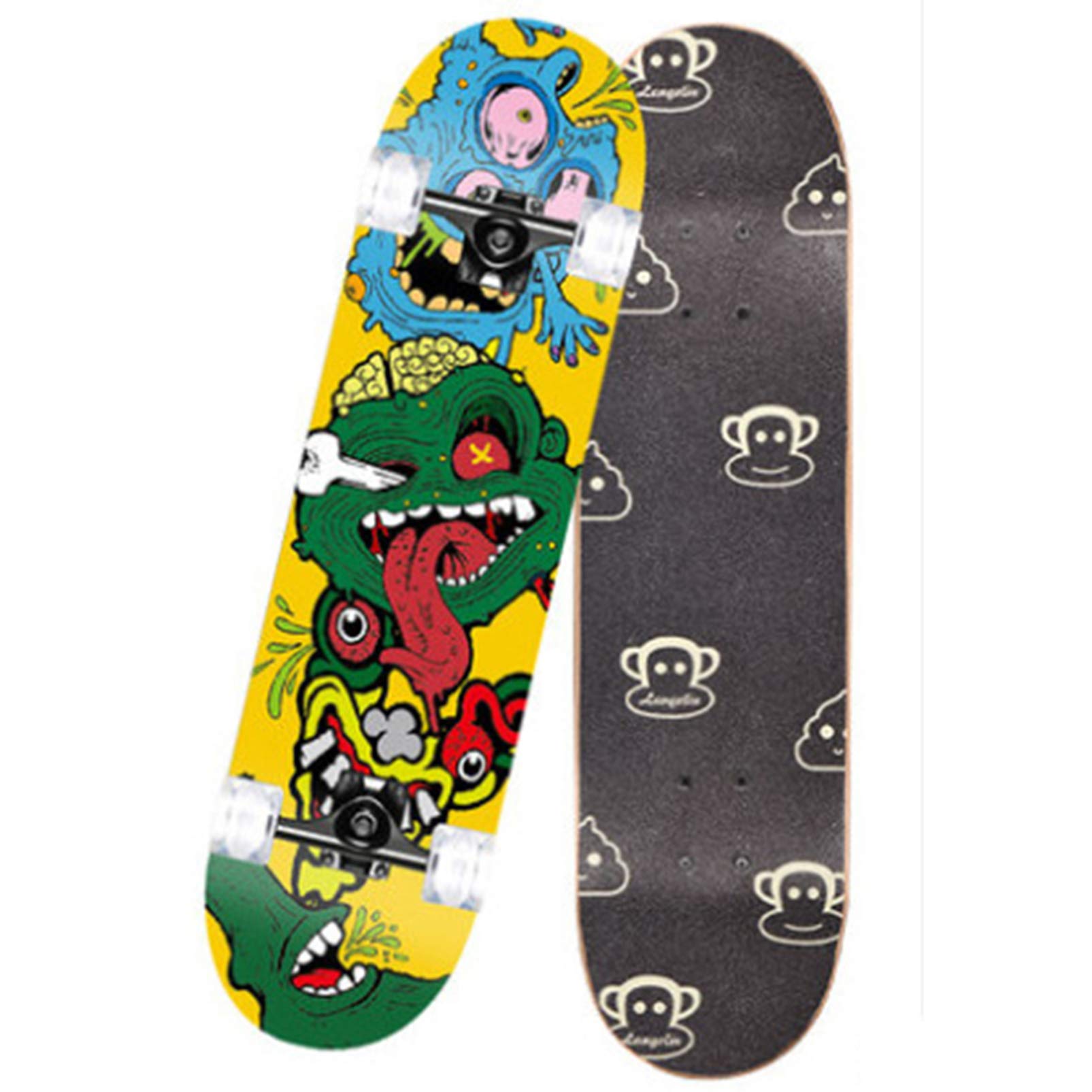 Planche à roulettes pour Enfants Planche à roulettes en érable Robuste pour Enfants débutant vers Le Haut Standard Double Coup de Pied concave 31 Pouces pneus à Quatre Roues Roues en PU