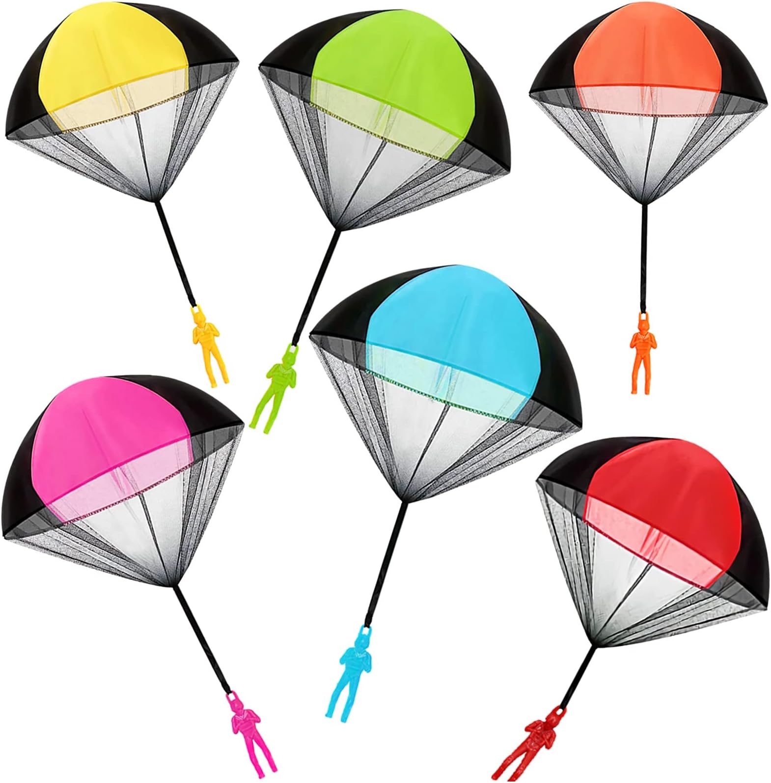 JX 6Pcs Parachute Toy, Tangle Free Throwing Parachute Toys, Hand Throw Flying Toys, Army Man with Parachutes, Kids Parachute Toys for Children's Outdoor Play Gifts, Summer Activities, 6 Colors
