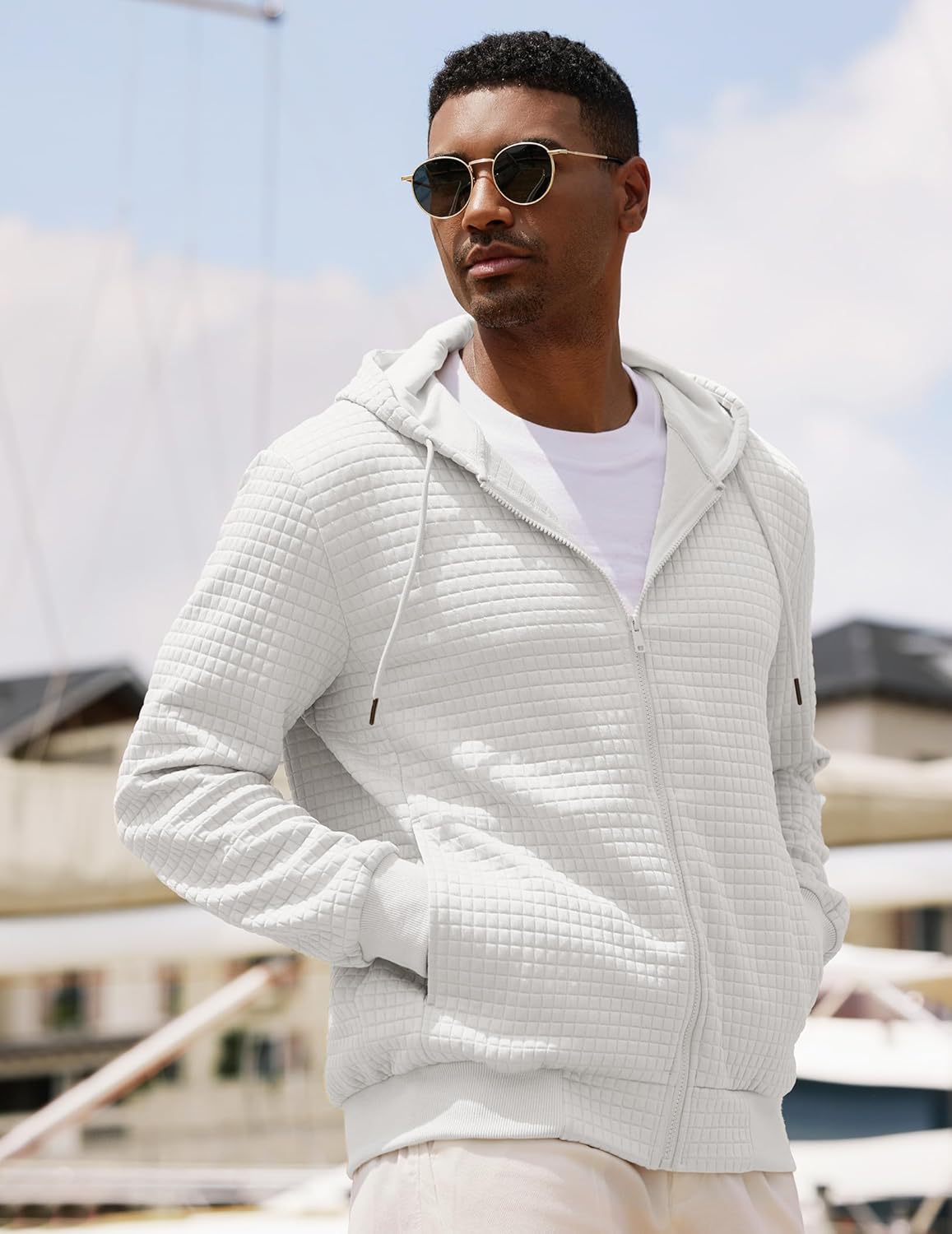 JMIERR Men’s Jacquard Plaid Hoodie Long Sleeve Drawstring Casual Hooded Sweatshirts Jackets with Pockets - Image 7