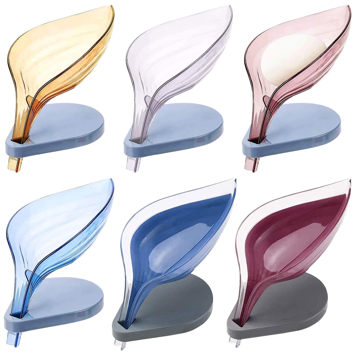 6 Pack Soap Holder, Leaf Shape Soap Dish, Plastic Soap Holder, Self Draining Soap Holder, Decorative Drainage Soap Holder, Bar Soap Holder with Draining Tray for Shower Bathroom Kitchen