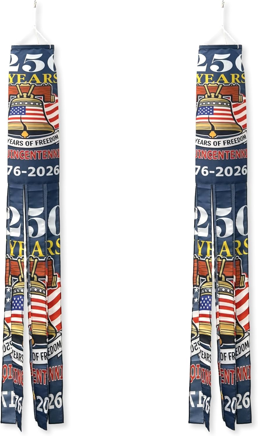 2 Pack 250 Anniversary WindSock Flag,Blessings America USA Flag 250th,1776-2026 Commemorative,4th of July Anniversary Celebration,with Liberty Bell Design,Stripes Wind Socks,60Inch.