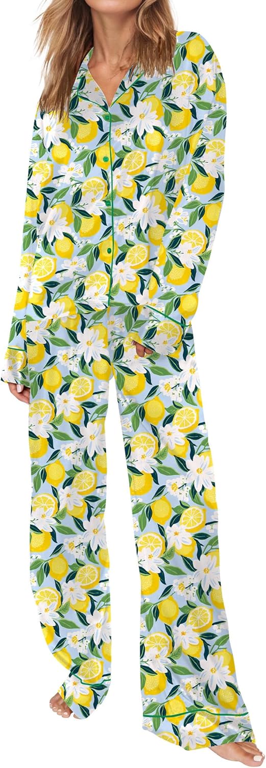 SHESHOW Satin Pajamas for Women Set Long Sleeve Button Down Sleepwear 2 Piece Nightwear Women Pjs Sets Size XS-XXL