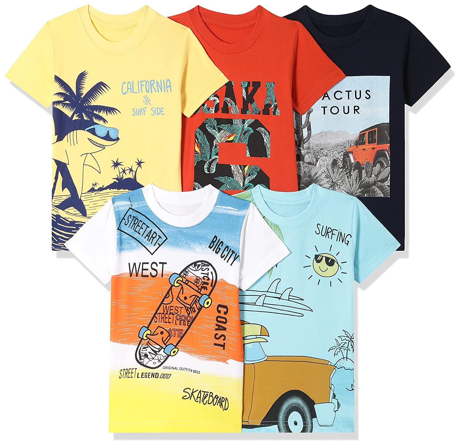 T2F Boy’s Cotton Printed Regular Fit T-Shirt(Pack of 5)